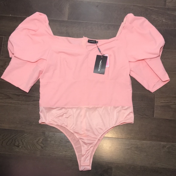 Pretty Little Thing Plus Dusty Pink Woven Puff Sleeve Bodysuit - Picture 7 of 11
